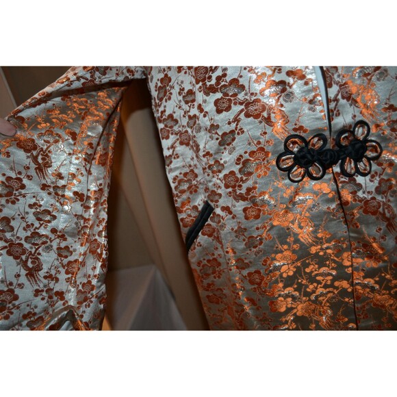 Vintage Asian Silk Gray Jacket Copper Brocade 1940s Party Formal - Picture 4 of 7